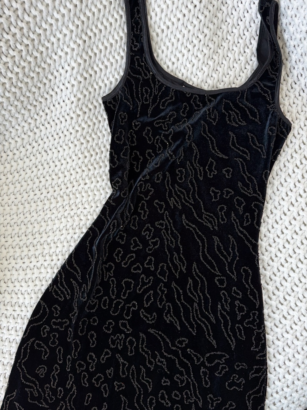 Vintage Bebe Black Velvet Abstract Mini Dress S - Picture 7 of 7
